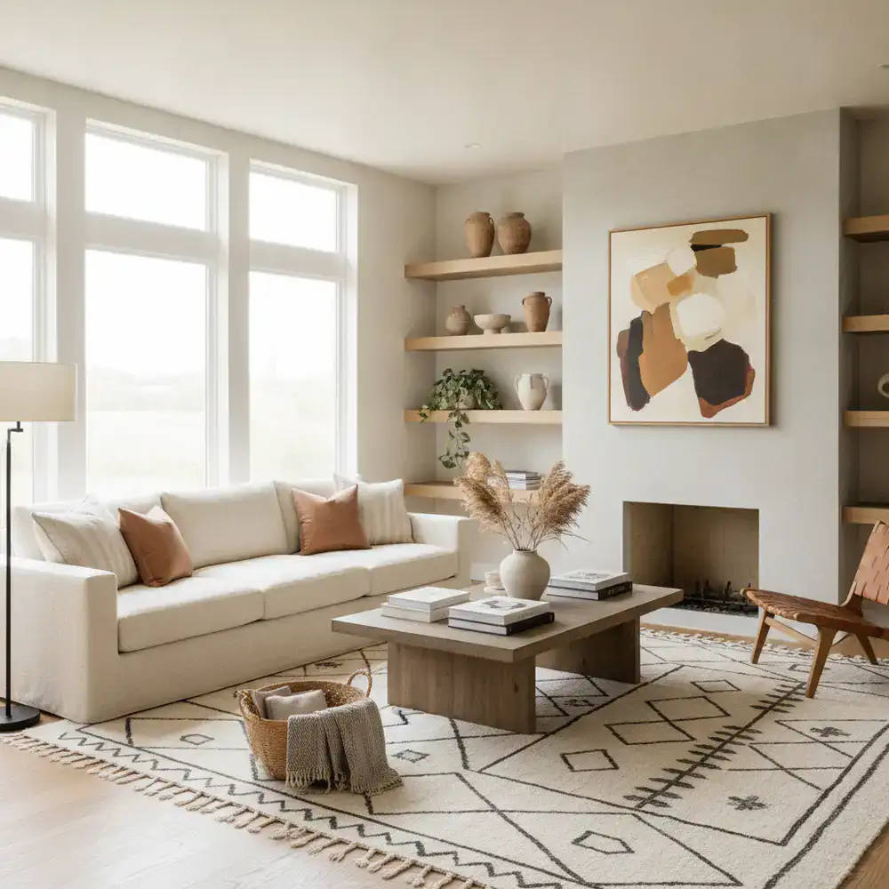 Modern living room styling with natural light