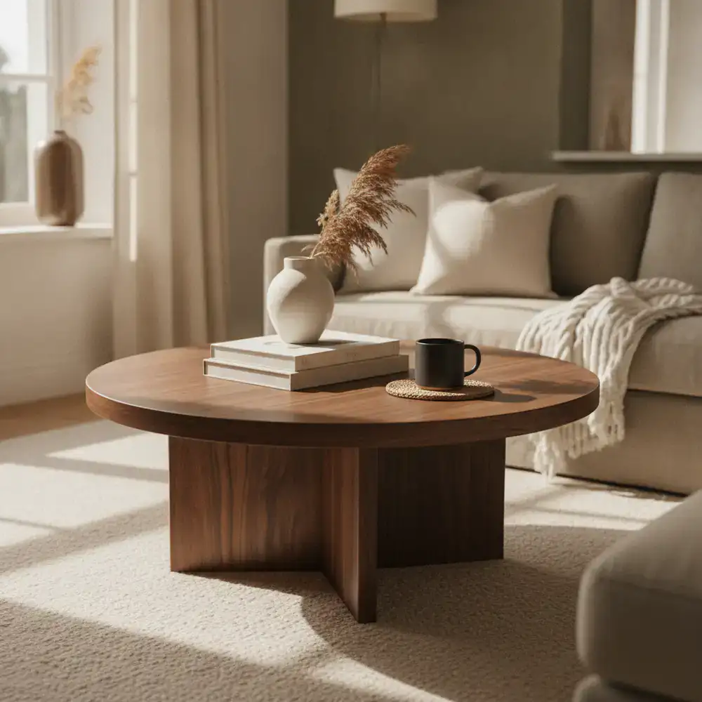 Round walnut coffee table