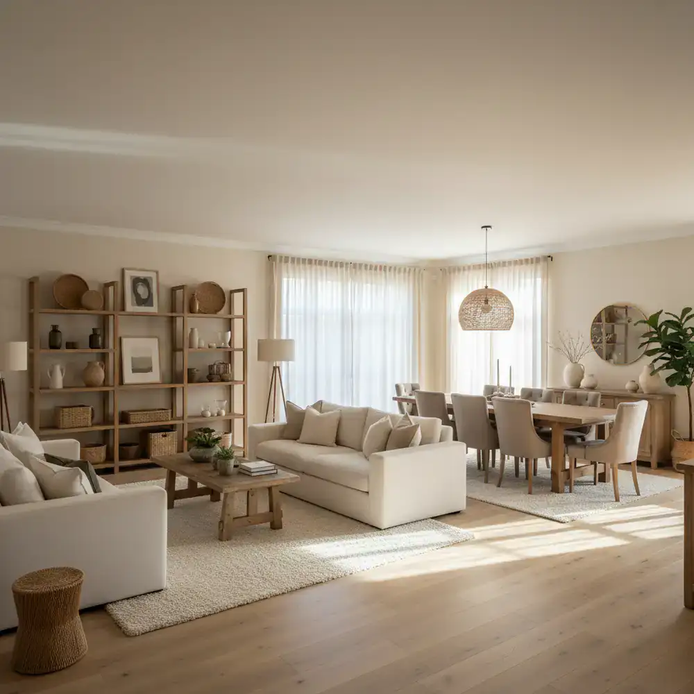 A spacious open-plan living and dining area decorated by a customer.