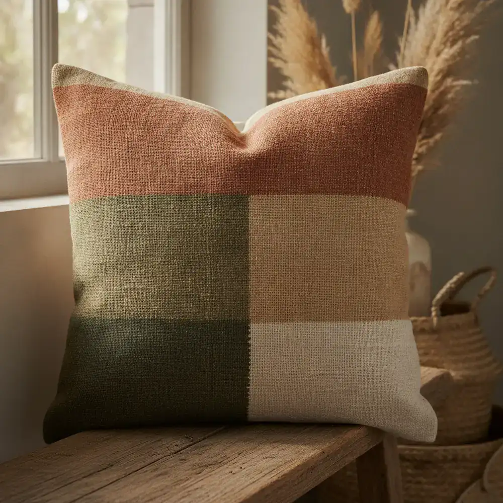 Soft woven linen cushion in earthy tones